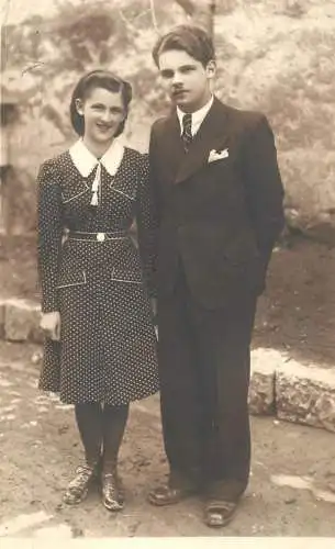 Young couple vintage souvenir photo postcard