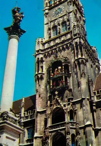 Postcard Germany Munchen Patrona Bavaria and chime tower