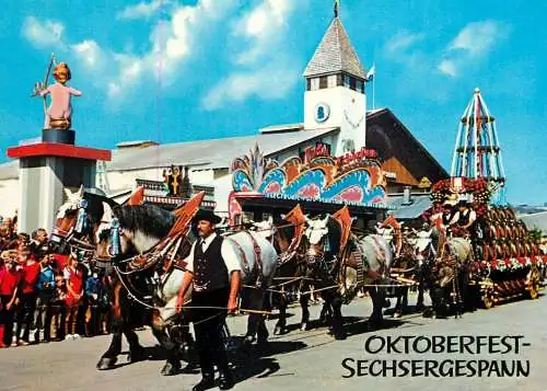 Postcard Germany Oktoberfest Sechsergespann folklore parade