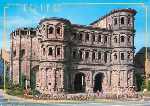 Postcard Germany Trier roman city gate Porta Nigra