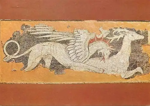 Postcard Greece Pella ground mosaic of a grittin attacking a stag