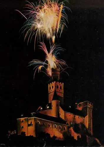 Postcard Germany Feuerwerk an der Marksburg
