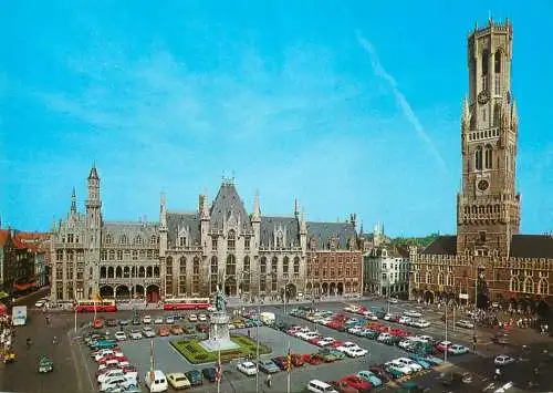 Postcard Belgium Brugge market square
