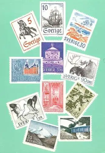 Postcard Sweden postage stamps