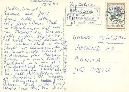 Postcard Denmark Copenhagen statue 1974
