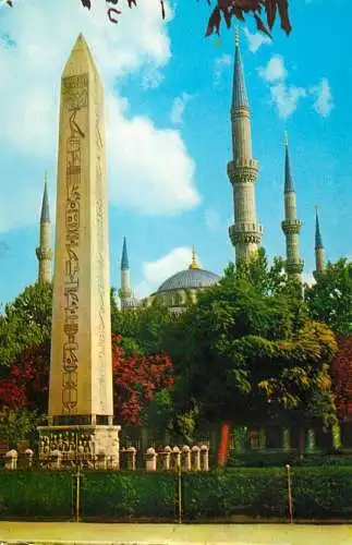 Postcard Turkey Istanbul Egyptian obelisque at Blue Mosque