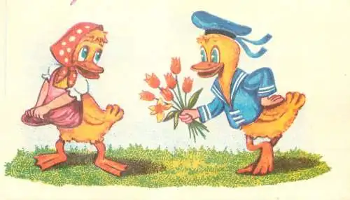 Postcard cartoon humanized animals ducks Donald