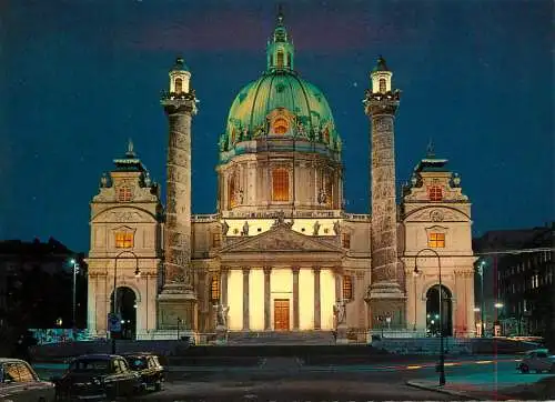 Postcard Austria Wien St. Charles by night
