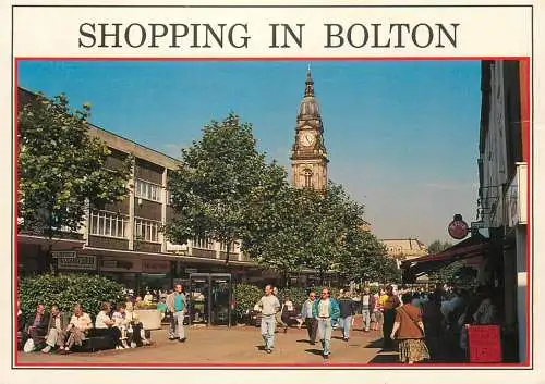 Postcard United Kingdom England Bolton shopping clocktower 1999