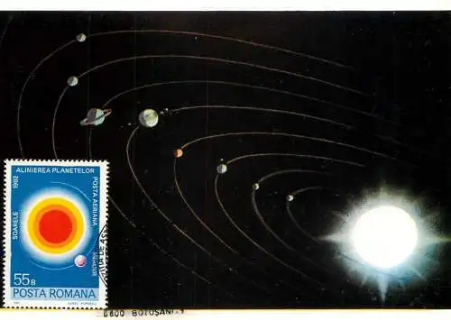 Postcard astronomy planet allignement 1985