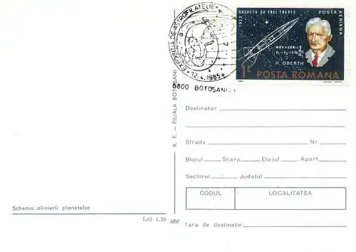 Postcard astronomy planet allignement 1985