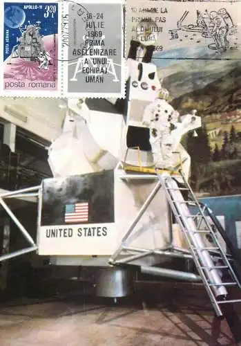 Space Postcard Romania United States Bucharest lunar landing module Apollo 11