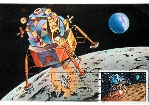 Space Postcard Romania Apollo 11 lunar module United States 1986