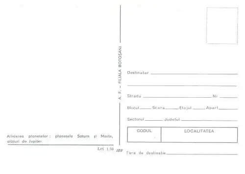 Postcard astronomy Saturn, Mars and Jupiter allignement