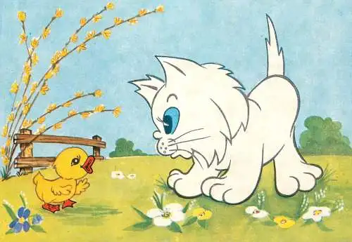 Postcard Romania comics cartoons cat and chicken