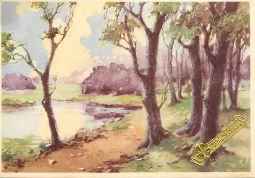 Postcard painting of a forest scene 1943