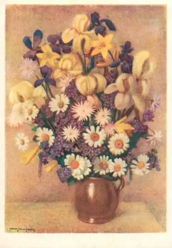 Postcard flower vase painting Czestaw Wdowiszewski