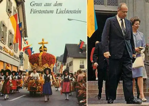 Postcard Liechtenstein Vaduz traditional parade Furst Franz Josef II Furstin Gina