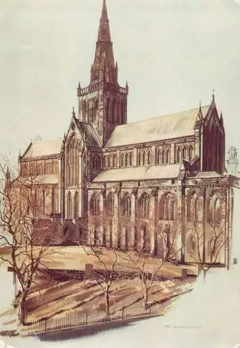 Postcard Scotland Glasgow cathedral from a painting by Tom Marshall