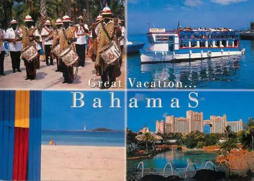 Postcard Bahamas great vacation advertising band parade