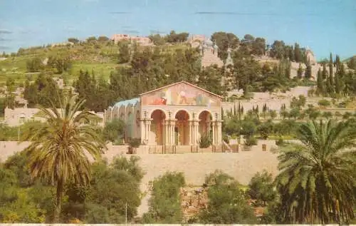 Postcard Israel Jerusalem church of all nations and Gethsemene