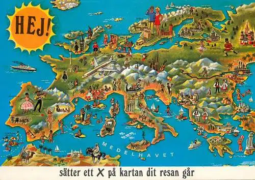 Postcard Sweden map of Europe