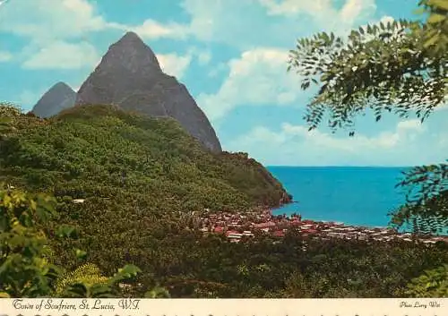 Postcard Antilles La Grande Soufriere with pitons St. Lucia