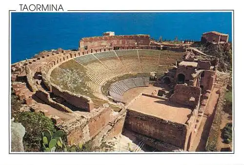 Postcard Italy Taorina arena coast line