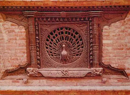 Postcard India Bhadgaon Peacock window
