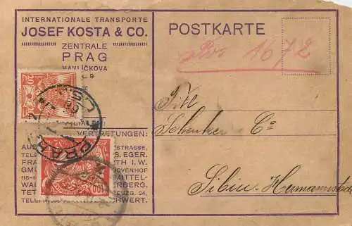 Postcard Czech Republic Josef Kosta & Co international transport