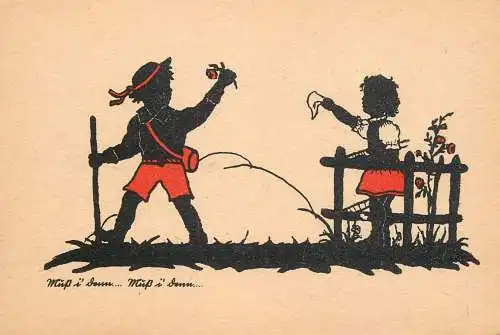 Postcard children couple silhouette postcard