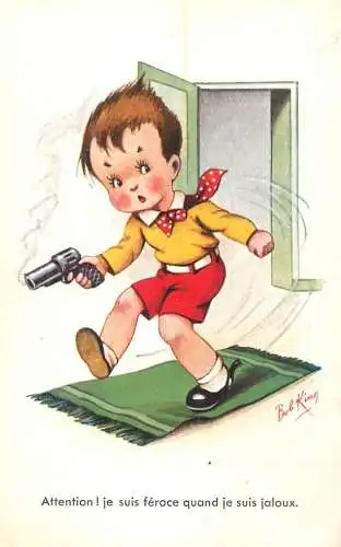 Postcard humour elegant child and a hand gun Bob King