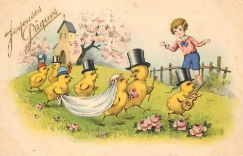 Postcard holiday Easter humanized ducks wedding party
