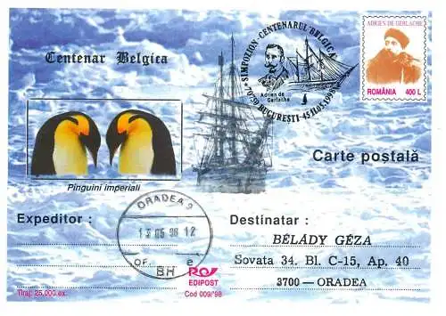 Belgica expedition centennial postal card Romania imperial penguins