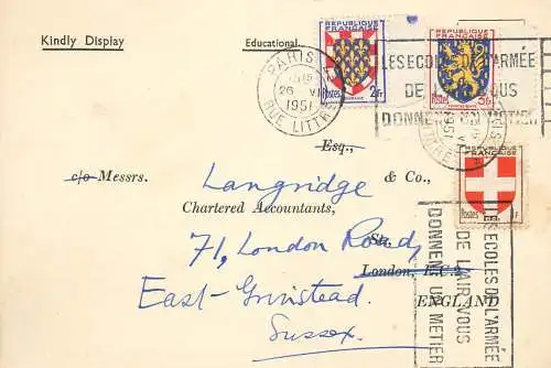 Postal services stationery postcard Paris 1951 coat of arms personal letter