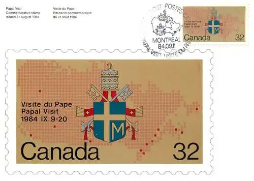 Postal services stationery postcard Papal visit in Canada 1984 Montreal papal seal