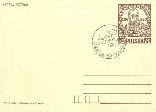 Postal services stationery postcard Poland Albert Schweitz 1965