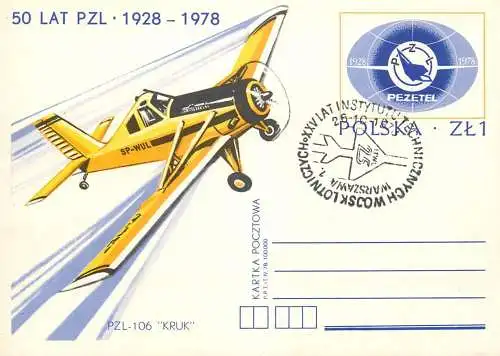Postal services stationery postcard Poland Pezetel 1978 aeroplane PZL-106 KRUK