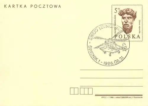 Postal services stationery postcard Poland 1986 Swidnik helicopter