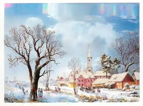 Holiday postcard Christmas winter landscape village