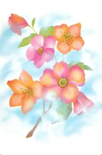 Holiday postcard flower embossed Hungary