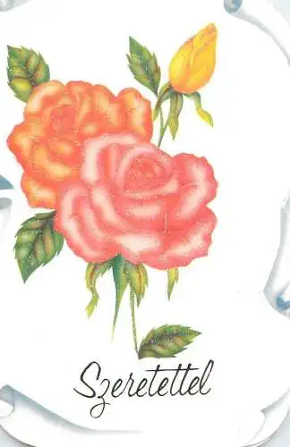 Holiday postcard flower szeretettel Hungary