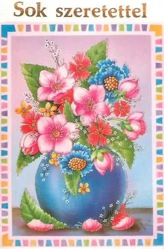 Holiday postcard flower vase Sok szeretettel