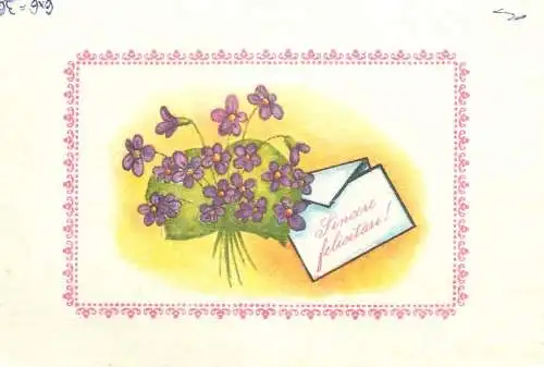 Holiday postcard flowers and envelope Romania