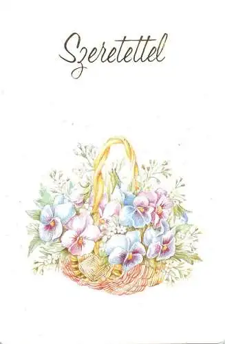 Holiday postcard flowers Szeretettel flower basket