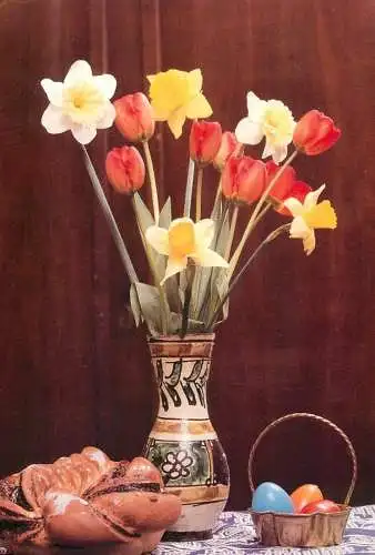 Postcard Hungary flowrer vase tulip