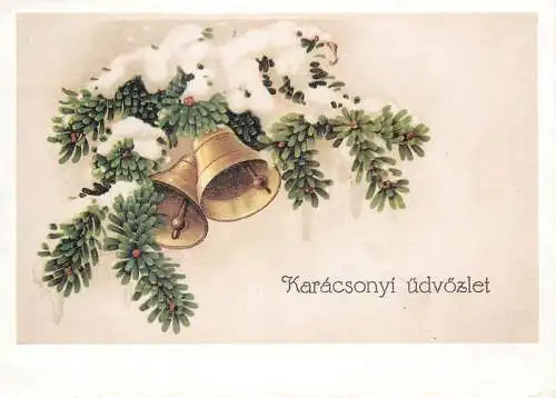 Postcard Hungary holiday Christmas scene and bells