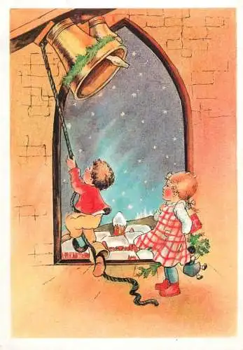 Postcard Hungary holiday Christmas children and bells