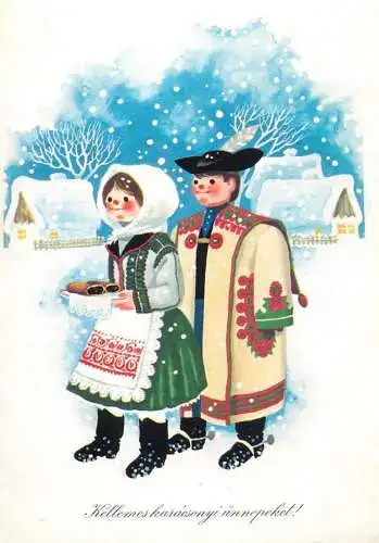 Postcard Hungary traditional costumes holiday postcard