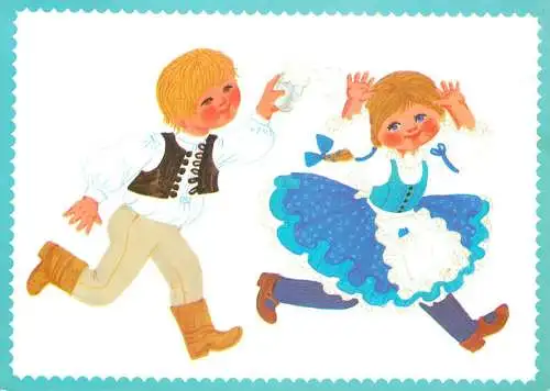 Postcard Hungary Happy Easter Holidays  children traditional costumes
